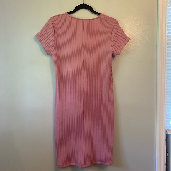 NWOT Madewell pink ribbed button front short sleeve scoop neck mini dress Medium - Picture 7 of 9